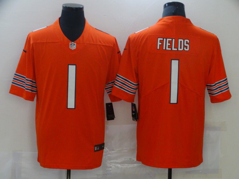 Men Chicago Bears #1 Fields Orange Nike Vapor Untouchable Limited 2021 NFL Jersey